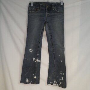 BLUENOTES | 27 X 30 | Kate Relaxed Flare | Distressed Denim | White Paint Spill